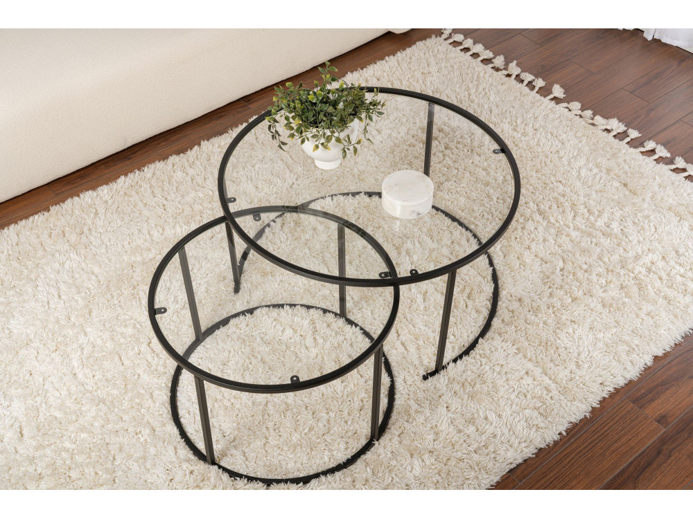 Set van 2 "Aurum" metalen salontafels - 80 x 80 x 43 cm - Zwart Transparant