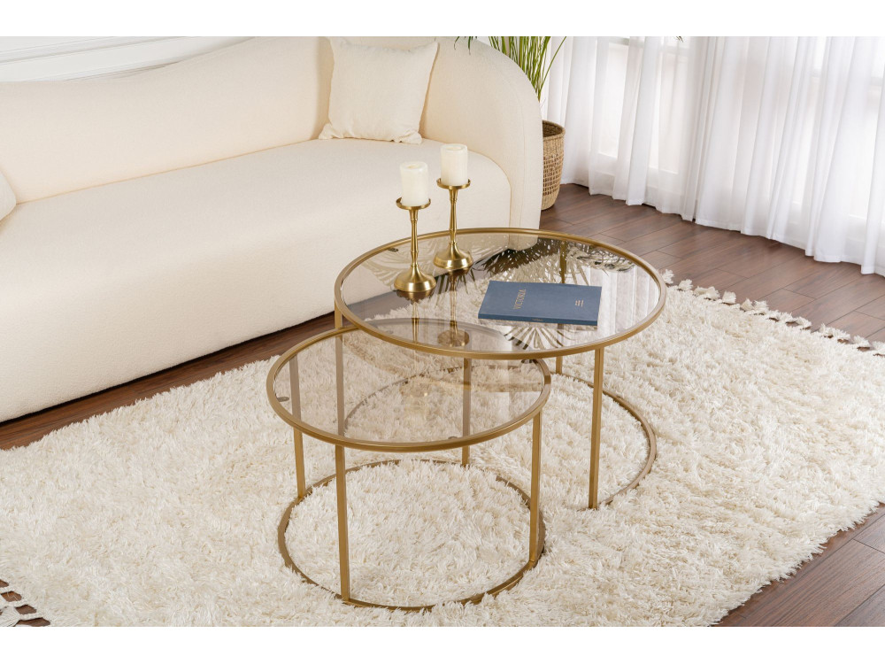 Set van 2 "Aurum" metalen salontafels - 80 x 80 x 43 cm - Goud Brons