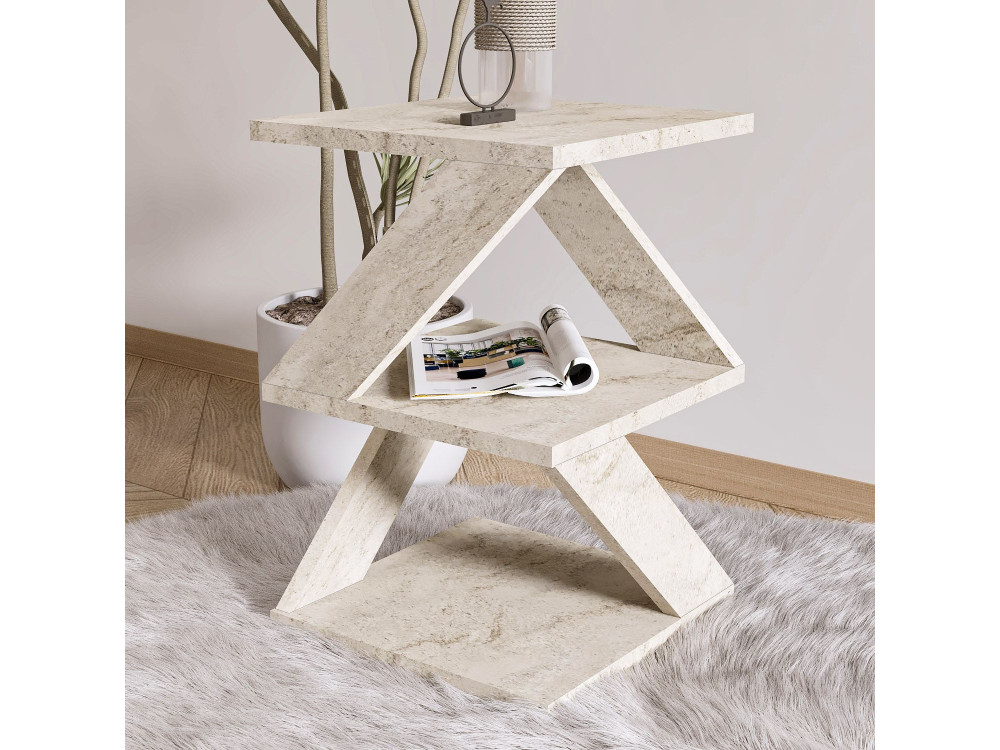 Houten bijzettafel "Albeni" - 29 x 29 x 54 cm - Travertin