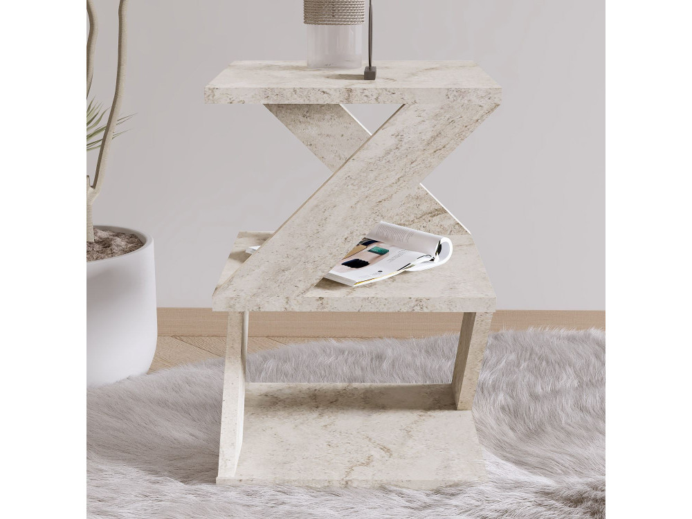 Houten bijzettafel "Albeni" - 29 x 29 x 54 cm - Travertin