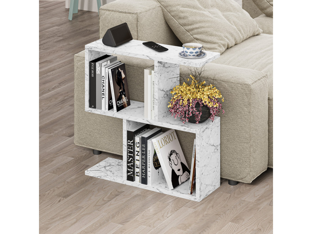 Homemania" houten bijzettafel - 60 x 20 x 60 cm - Gemarmerd wit
