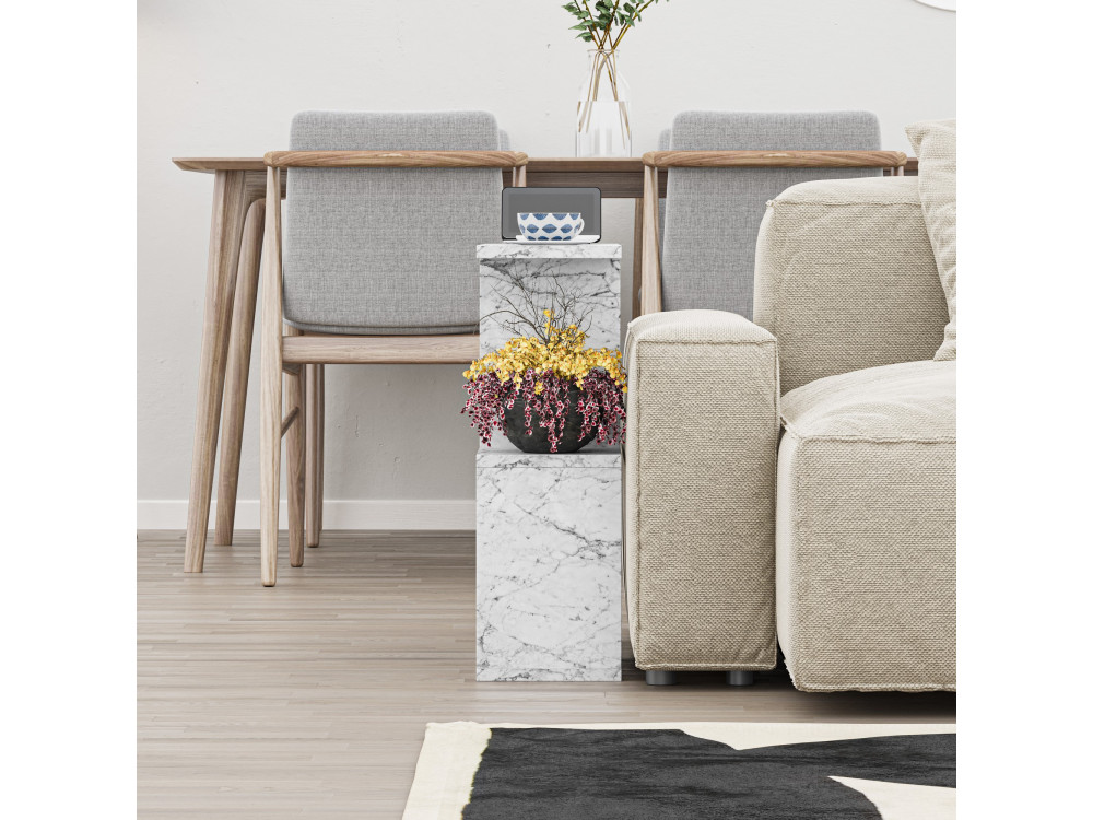 Homemania" houten bijzettafel - 60 x 20 x 60 cm - Gemarmerd wit