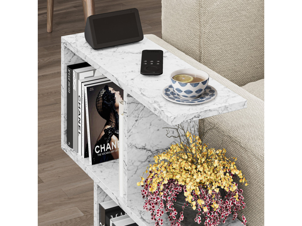 Homemania" houten bijzettafel - 60 x 20 x 60 cm - Gemarmerd wit