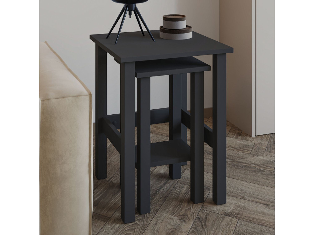 Set van 2 "Gina 2" houten bijzettafels - 45 x 45 x 60 cm - Houtskool grijs