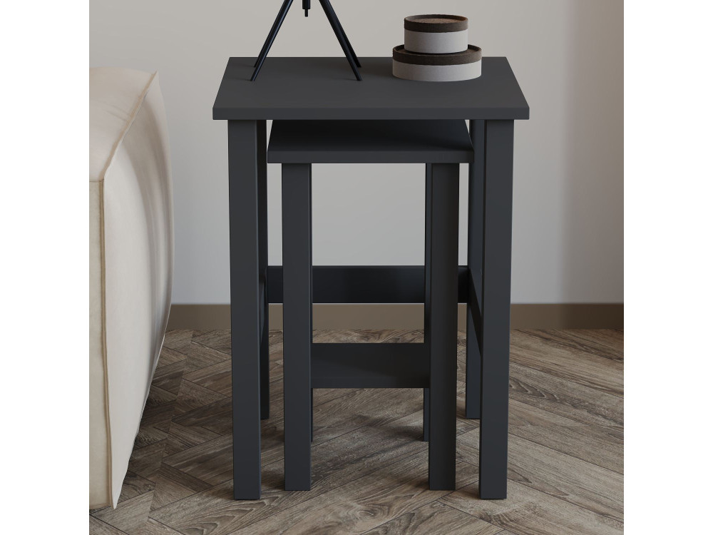 Set van 2 "Gina 2" houten bijzettafels - 45 x 45 x 60 cm - Houtskool grijs