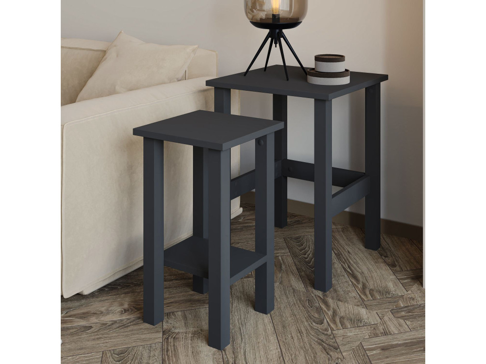 Set van 2 "Gina 2" houten bijzettafels - 45 x 45 x 60 cm - Houtskool grijs