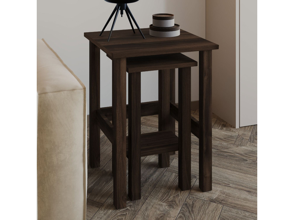 Set van 2 houten bijzettafels "Gina 2" - 45 x 45 x 60 cm - Bruin