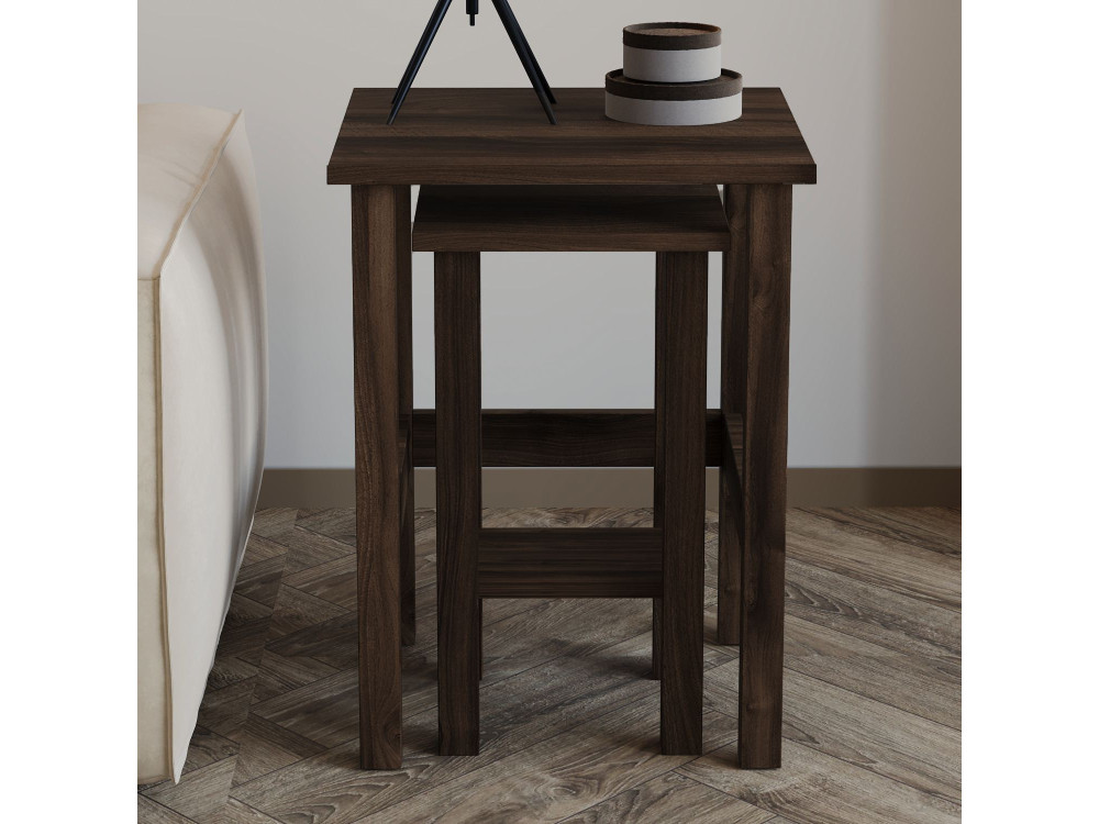 Set van 2 houten bijzettafels "Gina 2" - 45 x 45 x 60 cm - Bruin