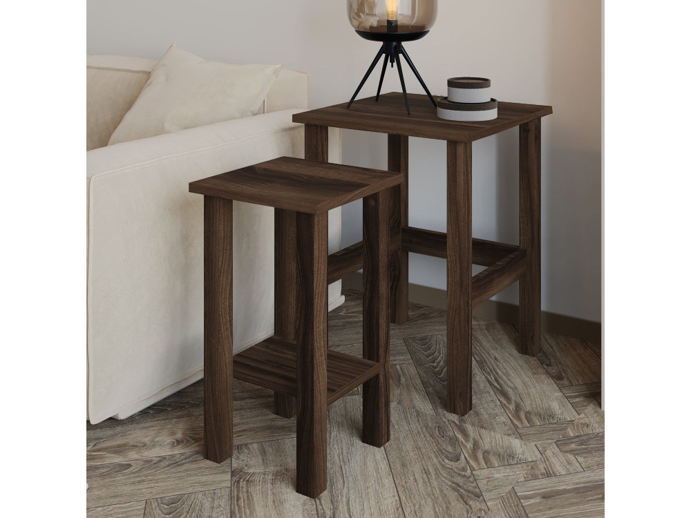 Set van 2 houten bijzettafels "Gina 2" - 45 x 45 x 60 cm - Bruin