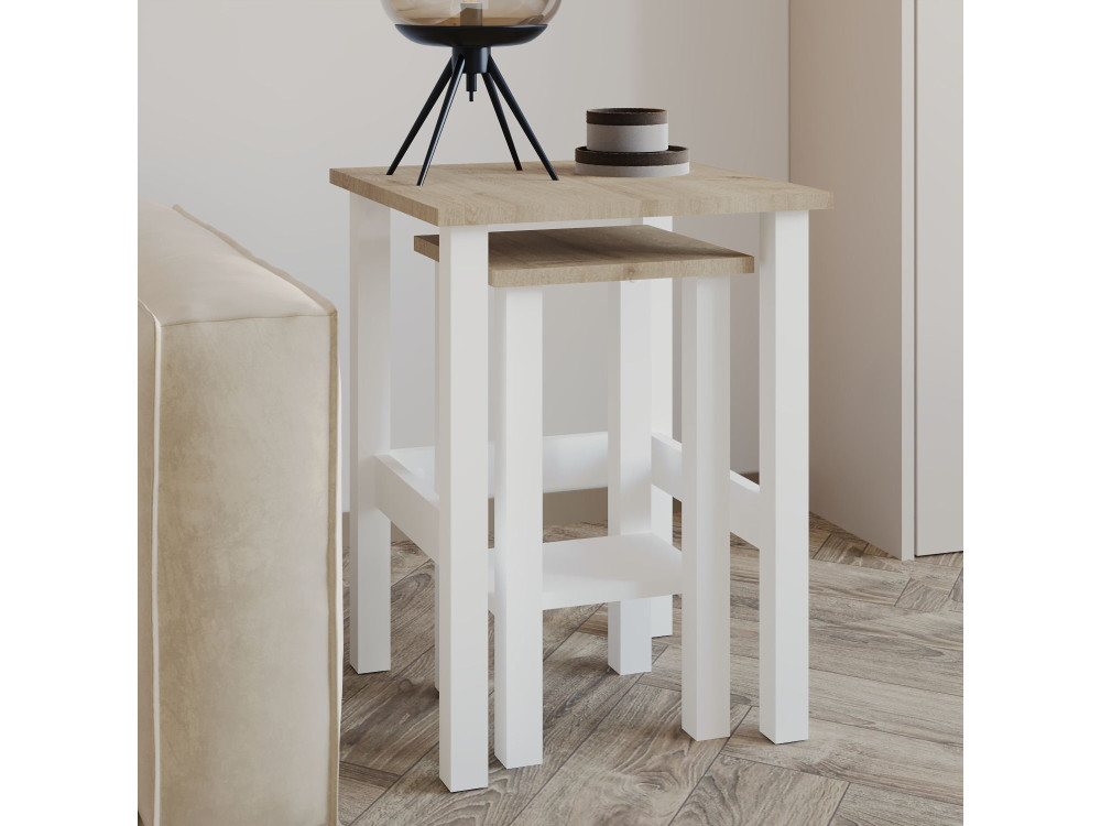 Set van 2 "Gina 2" houten bijzettafels - 45 x 45 x 60 cm - Beige