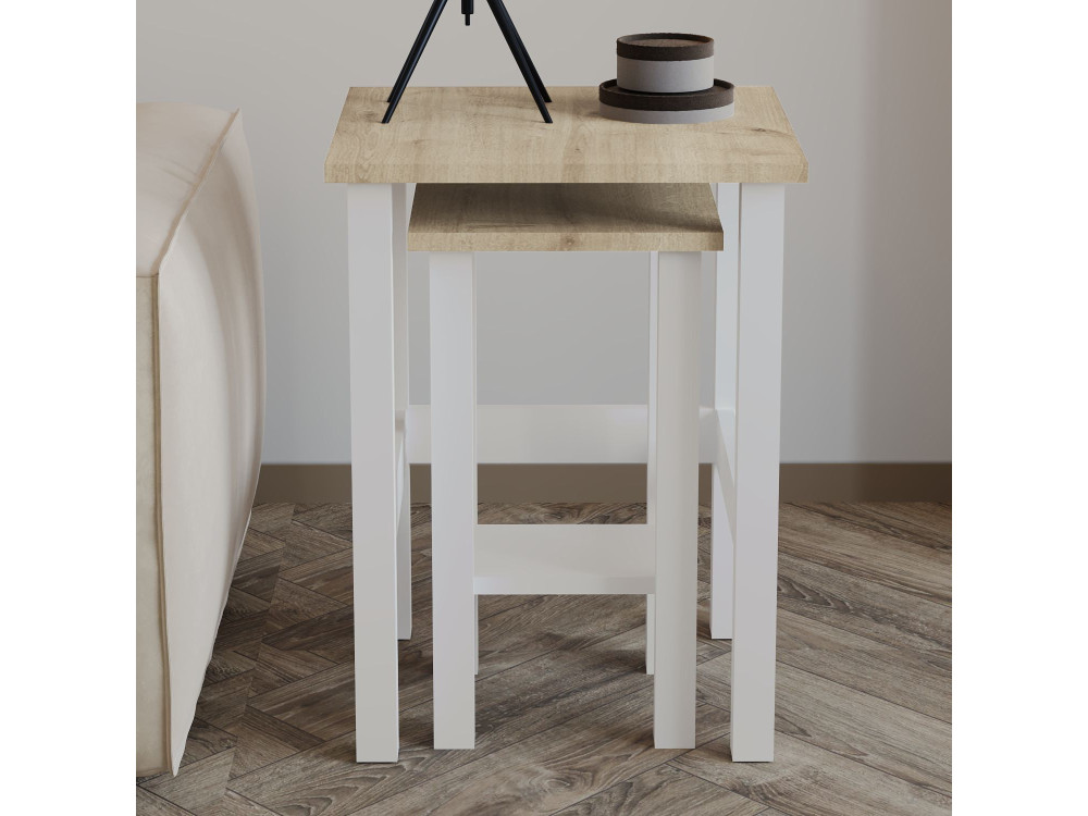 Set van 2 "Gina 2" houten bijzettafels - 45 x 45 x 60 cm - Beige