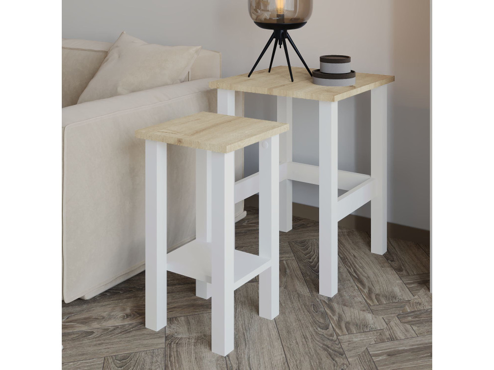 Set van 2 "Gina 2" houten bijzettafels - 45 x 45 x 60 cm - Beige