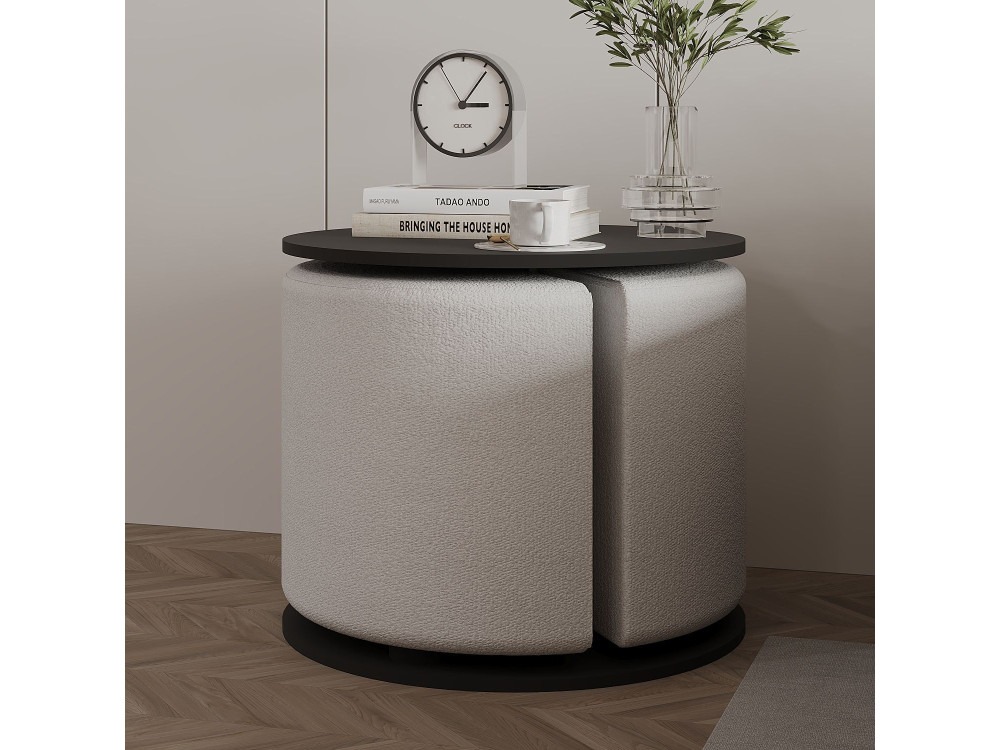 Bijzettafel "Vexana" met houten poef - 43 x 43 x 47 cm - Antracietgrijs