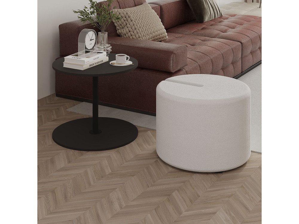 Bijzettafel "Vexana" met houten poef - 43 x 43 x 47 cm - Antracietgrijs