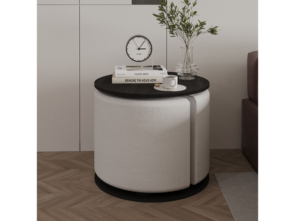 Houten bijzettafel "Vexana" met poef - 43 x 43 x 47 cm - Zwart