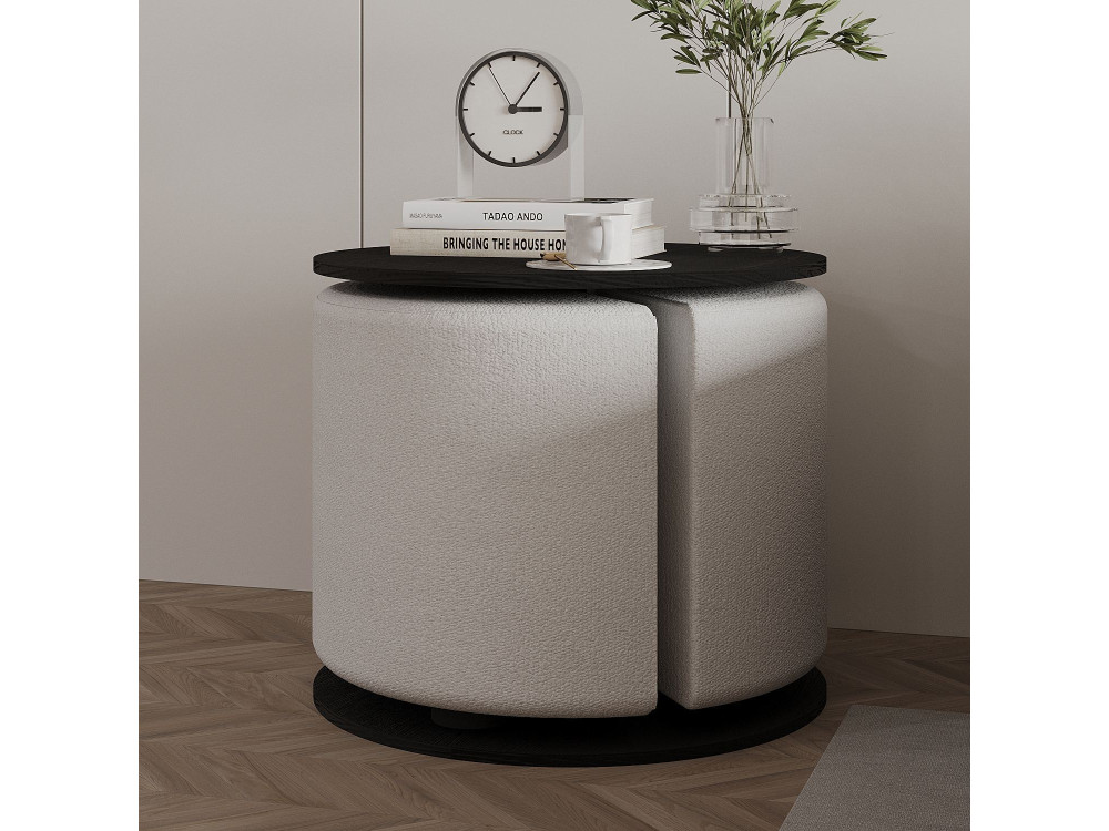 Houten bijzettafel "Vexana" met poef - 43 x 43 x 47 cm - Zwart