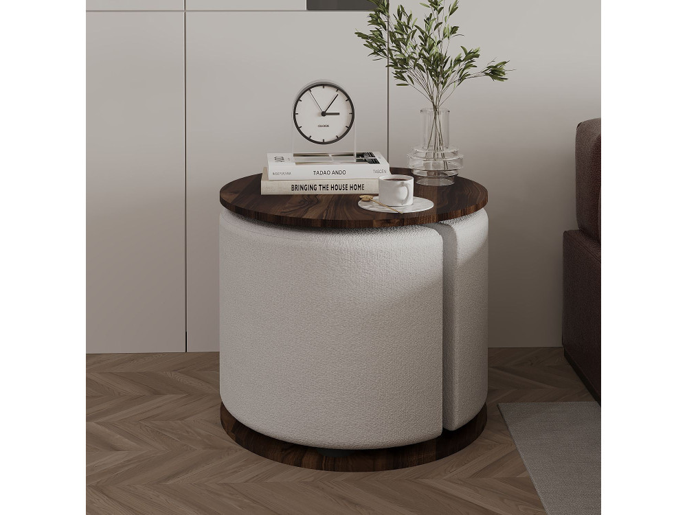 Houten bijzettafel "Vexana" met poef - 43 x 43 x 47 cm - Bruin