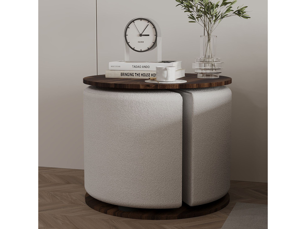 Houten bijzettafel "Vexana" met poef - 43 x 43 x 47 cm - Bruin