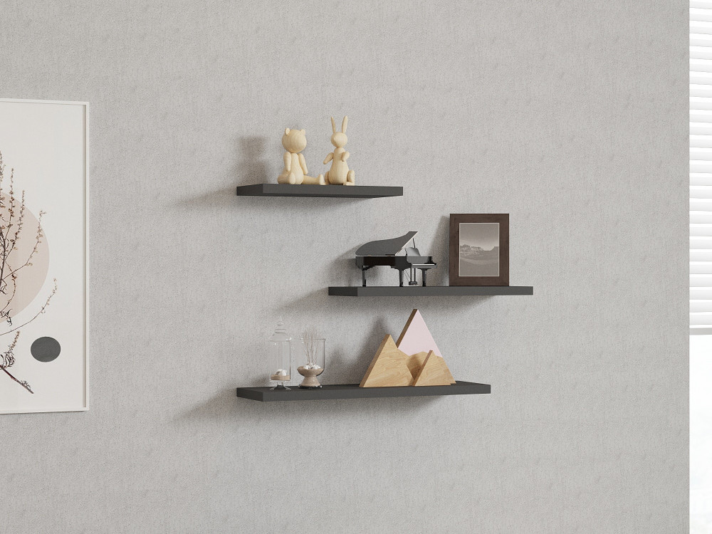 Houten wandplank "Leila" - 50 x 2 x 14 cm - Antracietgrijs