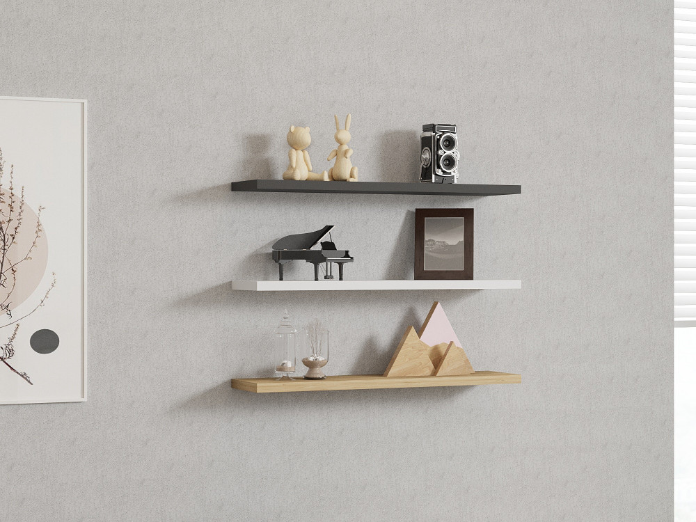 Houten wandplank "Boss" - 60 x 1 x 14 cm - Saffier, Antraciet, Wit