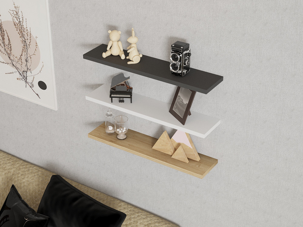Houten wandplank "Boss" - 60 x 1 x 14 cm - Saffier, Antraciet, Wit