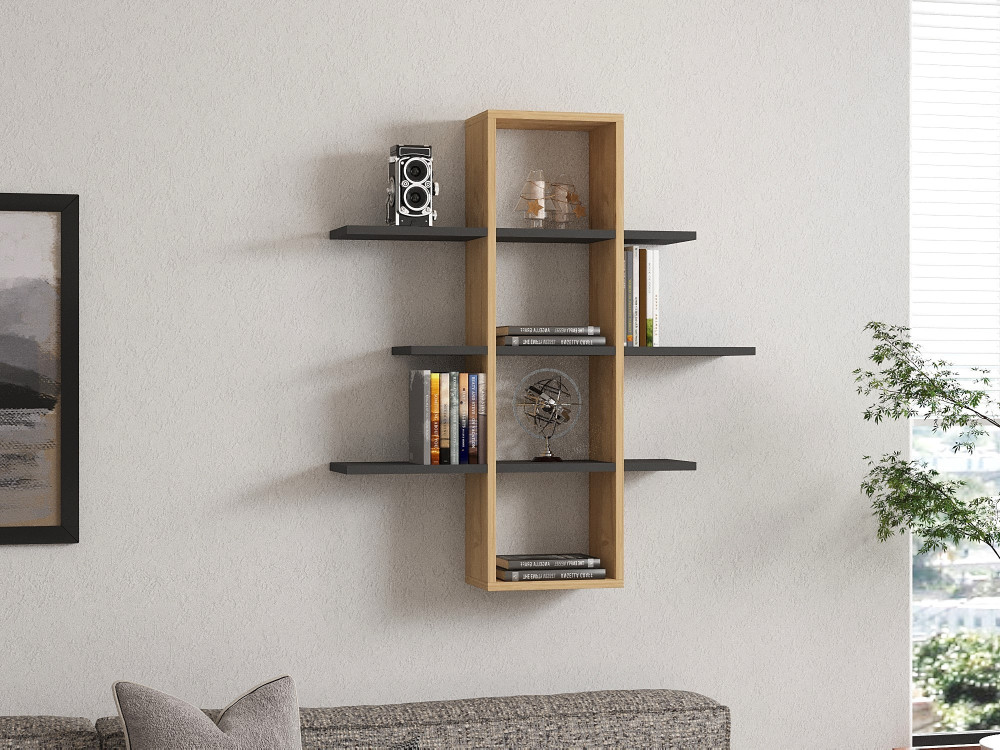 Houten wandplank "Ardo" - 96 x 19 x 101 cm - Saphir, Antraciet