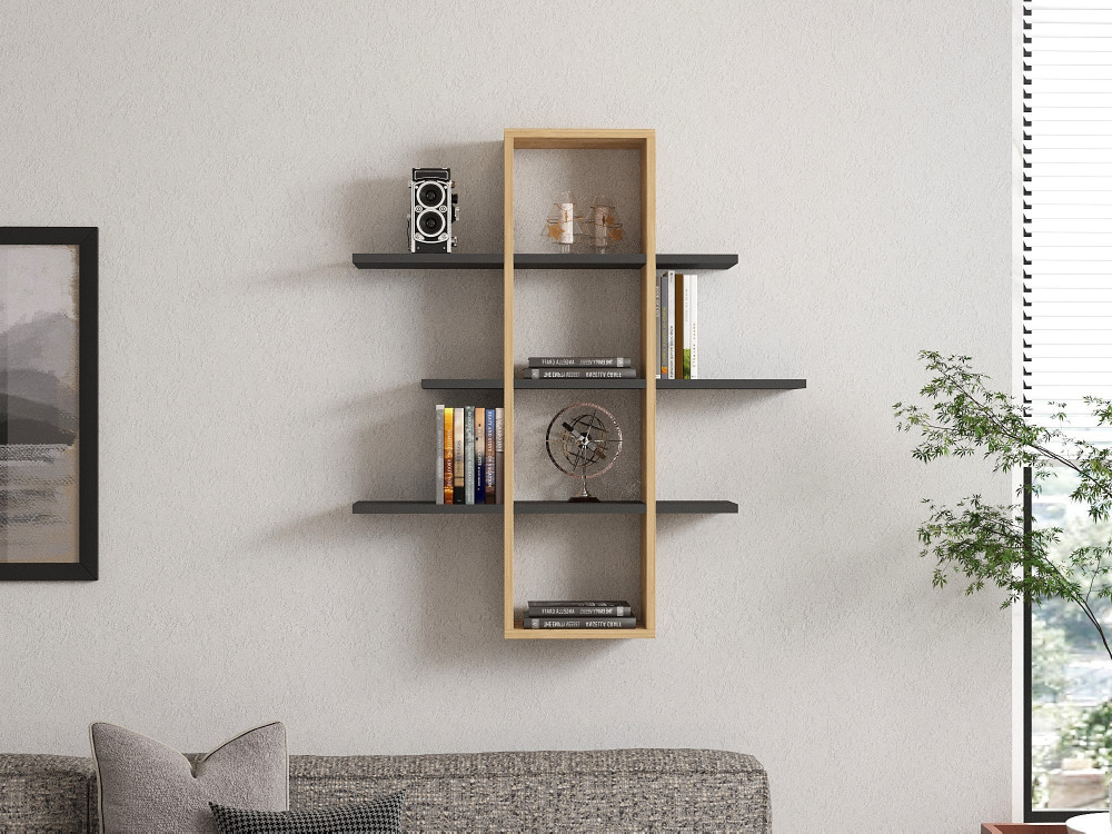 Houten wandplank "Ardo" - 96 x 19 x 101 cm - Saphir, Antraciet