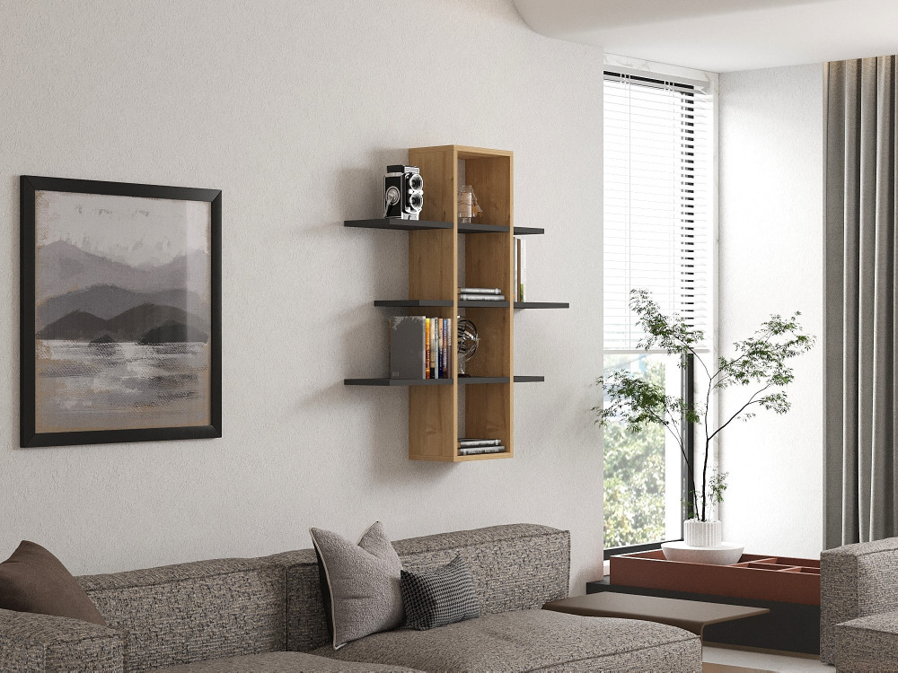 Houten wandplank "Ardo" - 96 x 19 x 101 cm - Saphir, Antraciet