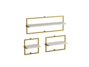 Houten wandplank "Yeso" - 80 x 20 x 30 cm - Wit, Goud