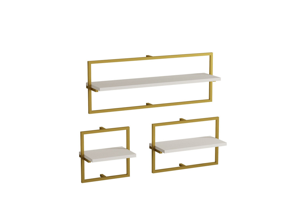 Houten wandplank "Yeso" - 80 x 20 x 30 cm - Wit, Goud
