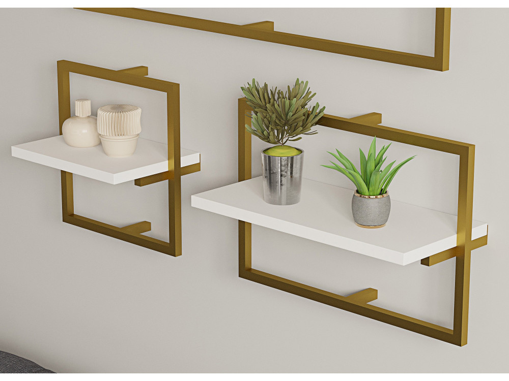 Houten wandplank "Yeso" - 80 x 20 x 30 cm - Wit, Goud