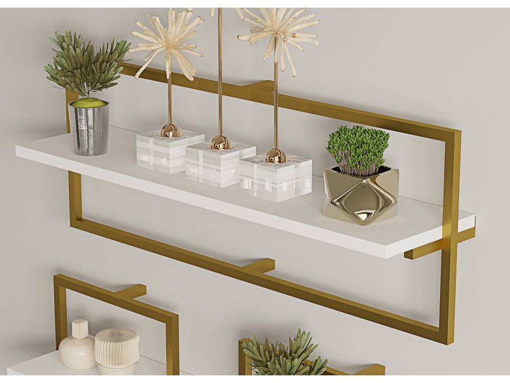 Houten wandplank "Yeso" - 80 x 20 x 30 cm - Wit, Goud