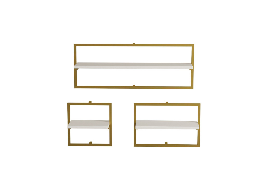 Houten wandplank "Yeso" - 80 x 20 x 30 cm - Wit, Goud