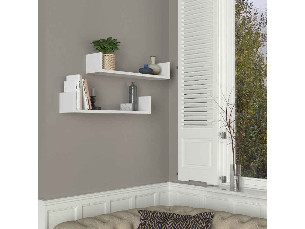 Houten wandplank "Iris" - 63 x 14 x 14 cm - Wit