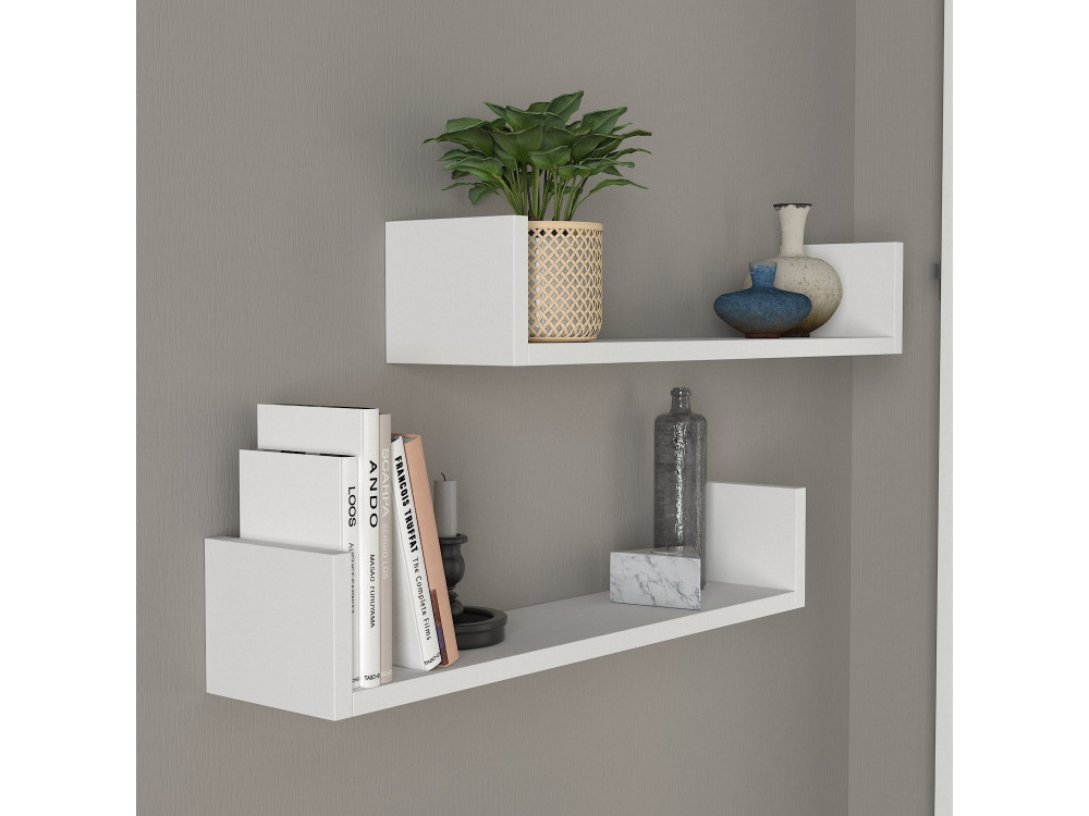 Houten wandplank "Iris" - 63 x 14 x 14 cm - Wit