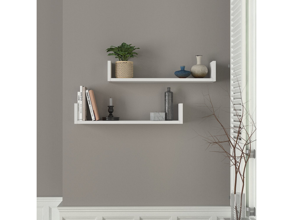 Houten wandplank "Iris" - 63 x 14 x 14 cm - Wit