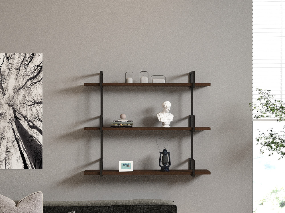 Houten wandplank "Uras" - 87 x 22 x 76 cm - Notelaar