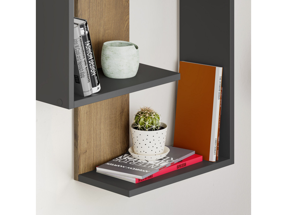 Houten wandplank "Paranoid" - 64 x 22 x 85 cm - Antraciet-Eiken
