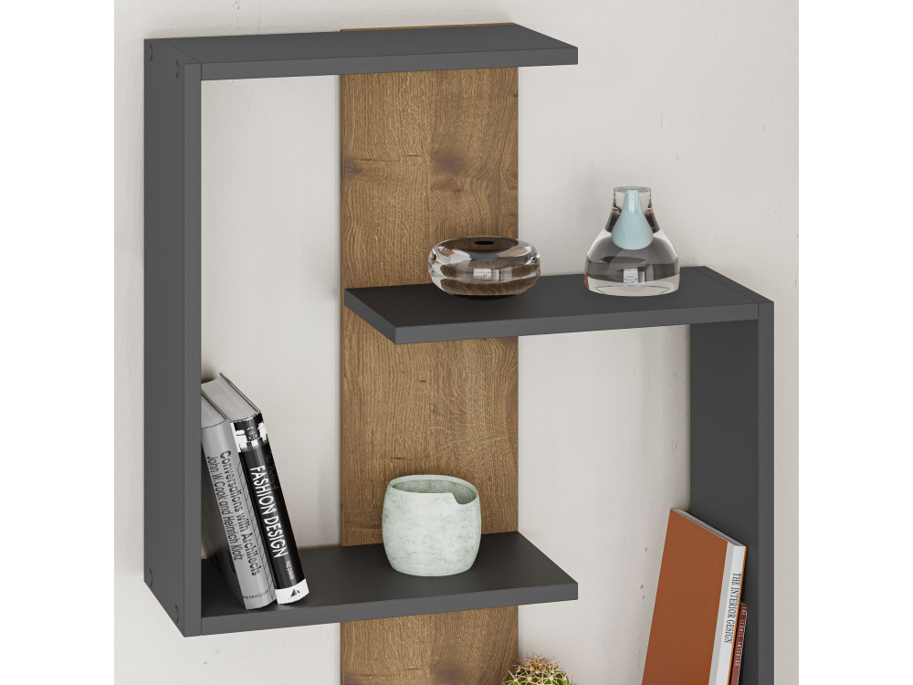 Houten wandplank "Paranoid" - 64 x 22 x 85 cm - Antraciet-Eiken