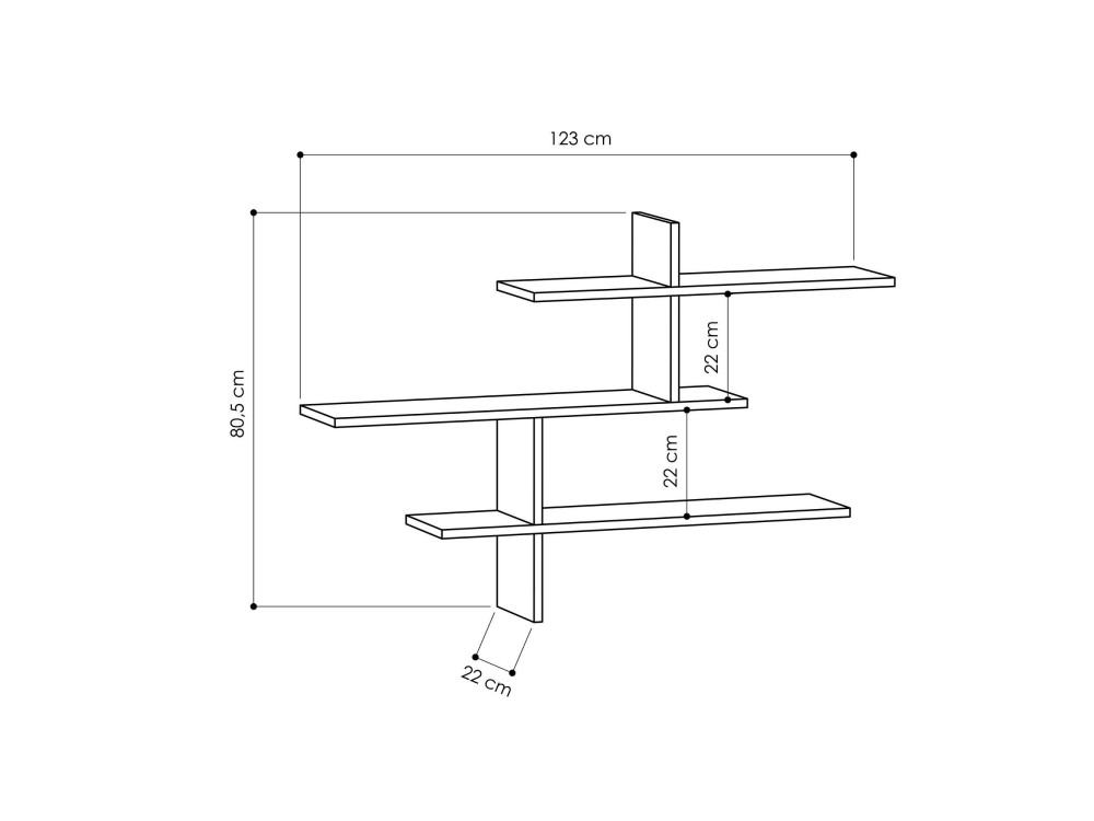 Houten wandplank "Leo" - 123 x 22 x 80 cm - Eik