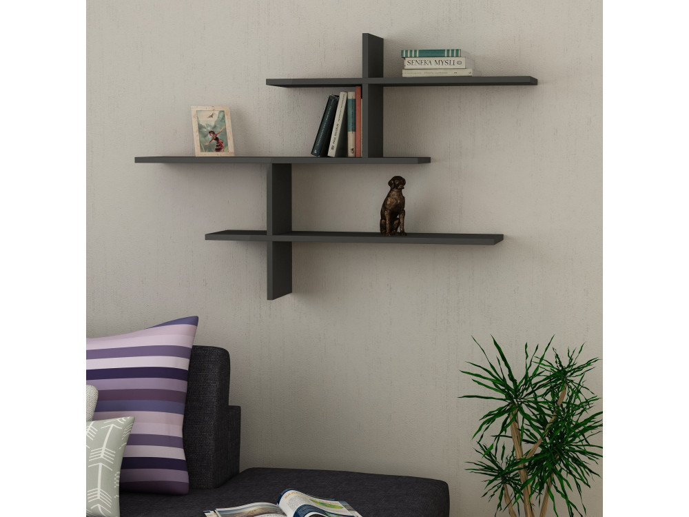 Houten wandplank "Leo" - 123 x 22 x 80 cm - Antraciet