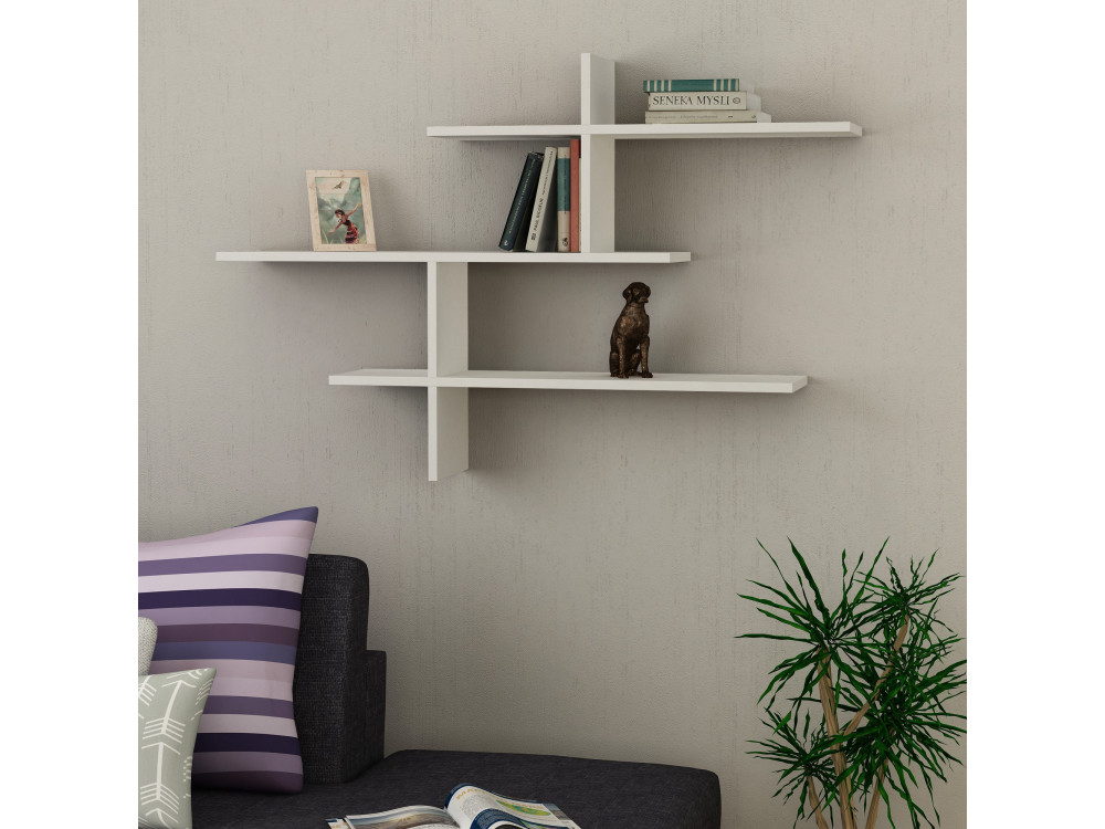 Houten wandplank "Leo" - 123 x 22 x 80 cm - Wit