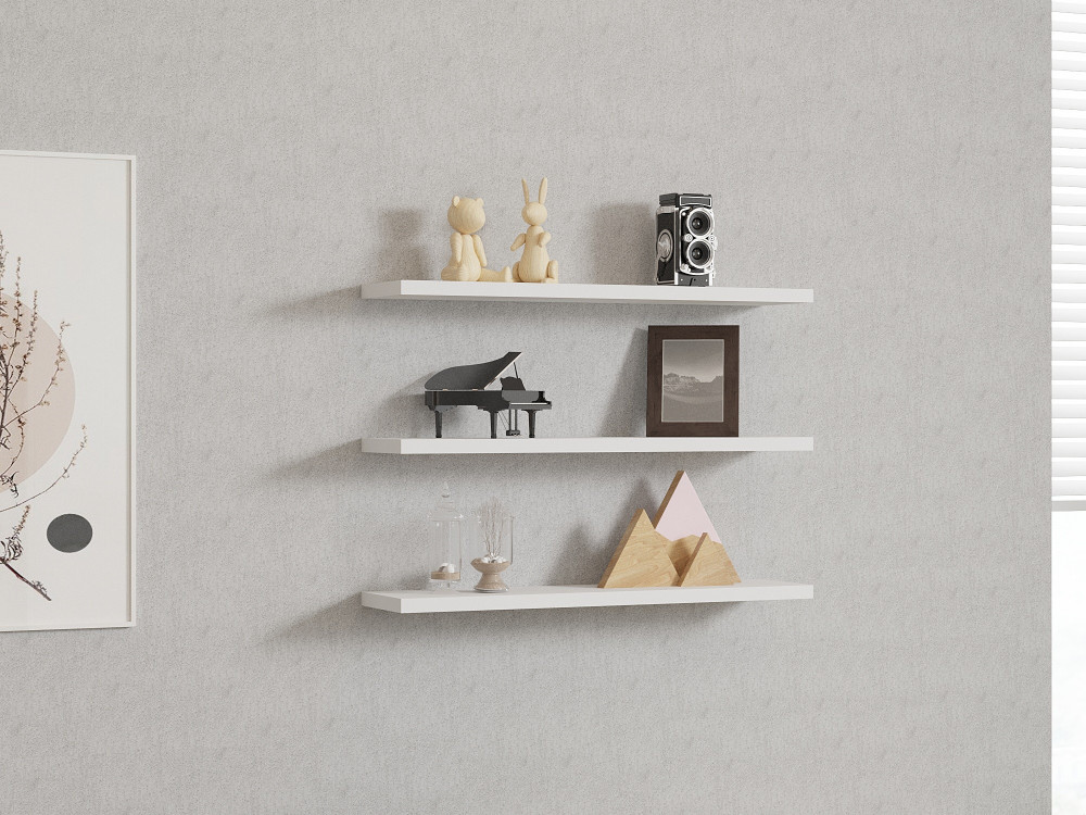 Set van 3 houten wandplanken "Boss" - 60 x 1 x 14 cm - Wit