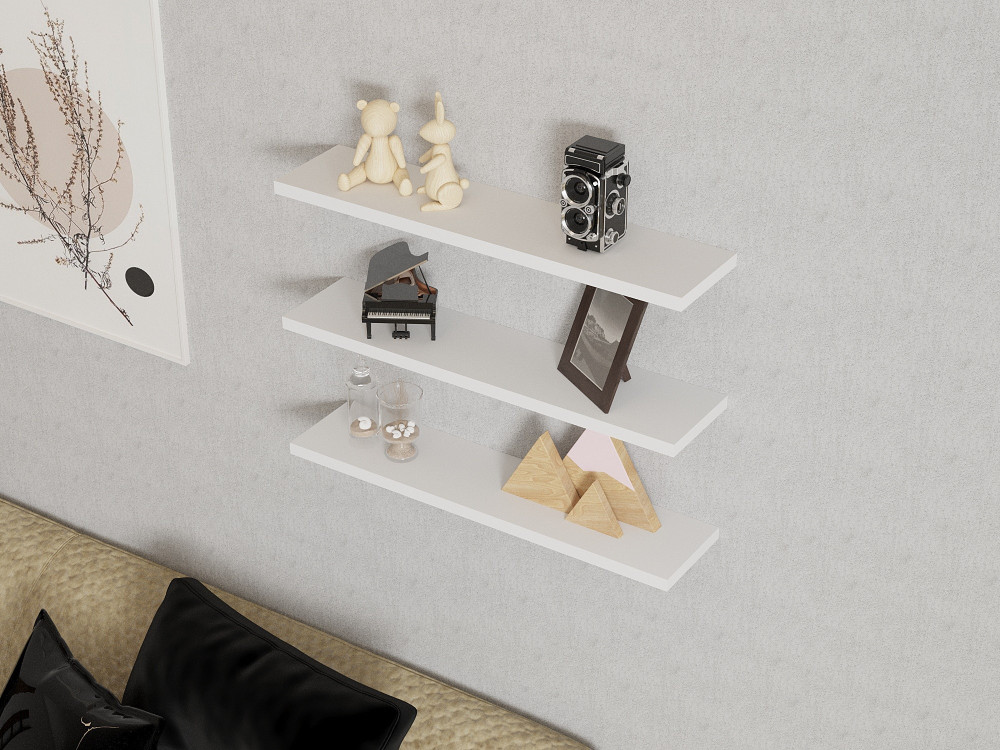 Set van 3 houten wandplanken "Boss" - 60 x 1 x 14 cm - Wit