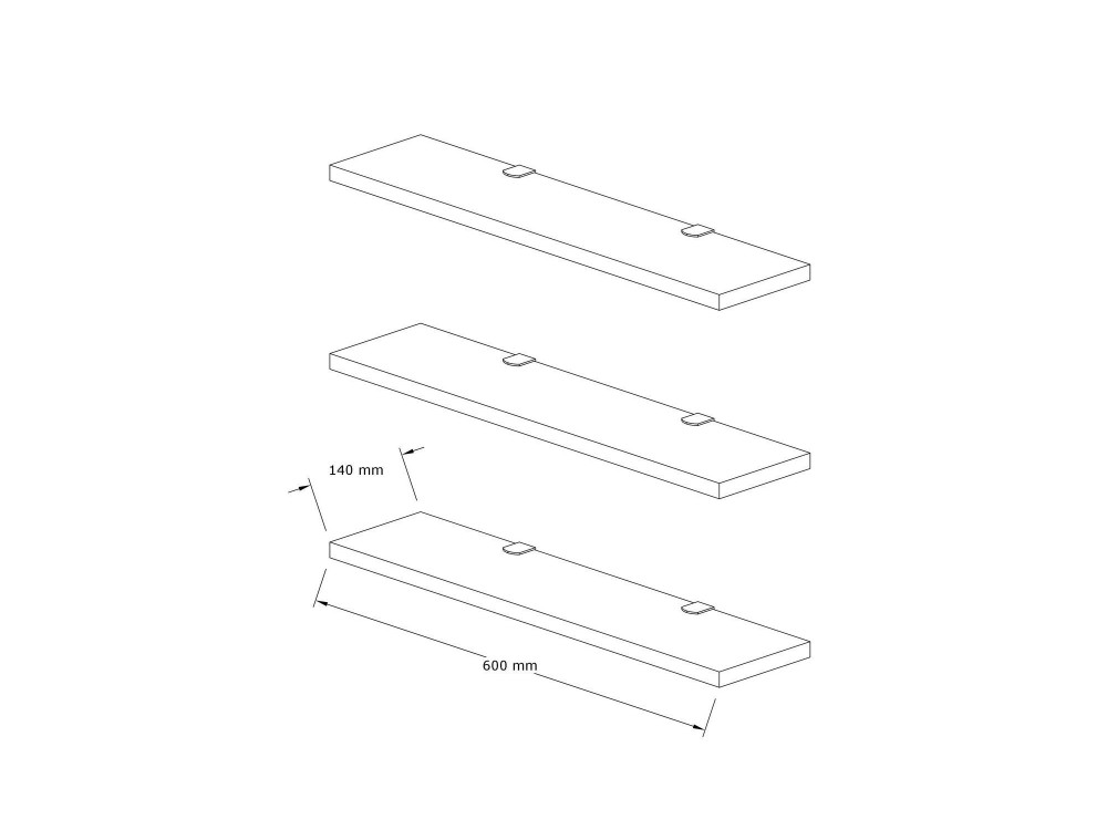 Set van 3 houten wandplanken "Boss" - 60 x 1 x 14 cm - Wit