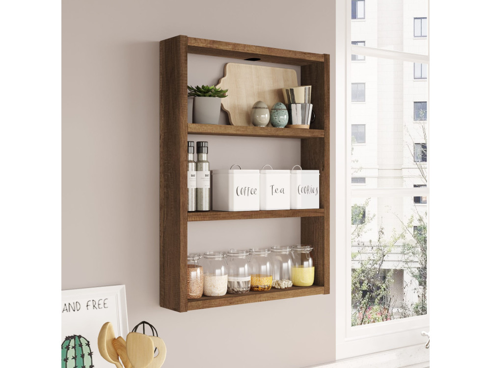 PR1" houten wandplank - 43 x 9 x 60 cm - Notelaar
