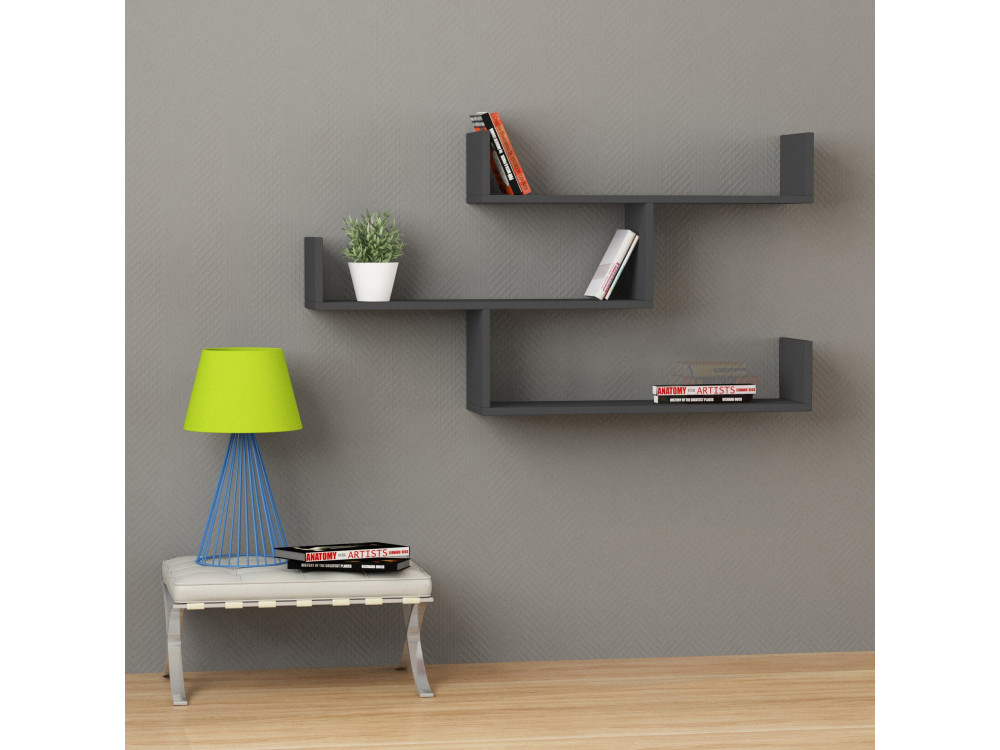 Tibet" houten wandplank - 120 x 22 x 67 cm - Antraciet