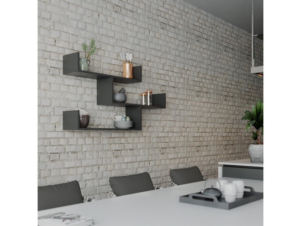 Tibet" houten wandplank - 120 x 22 x 67 cm - Antraciet