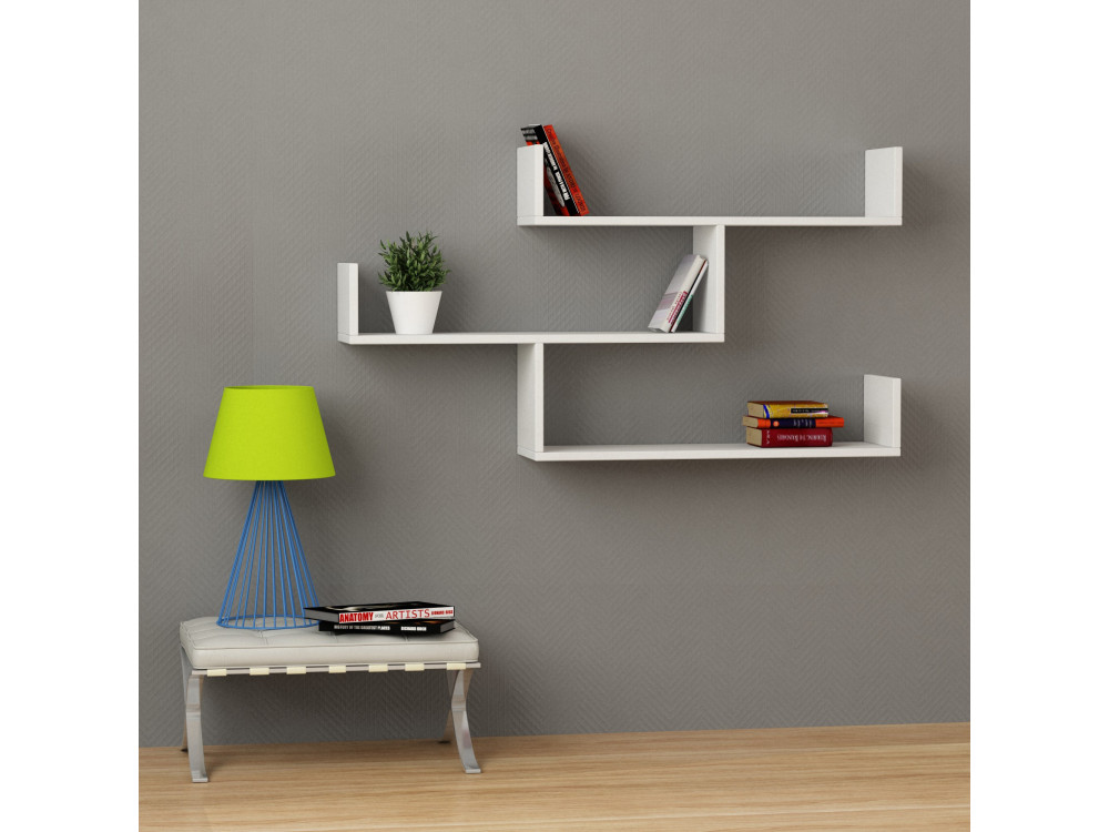 Tibet" houten wandplank - 119 x 23 x 66 cm - Wit