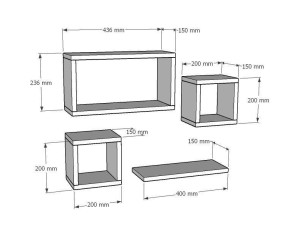 Set van 4 "Babi" houten wandplanken - 43 x 15 x 23 cm - Beige